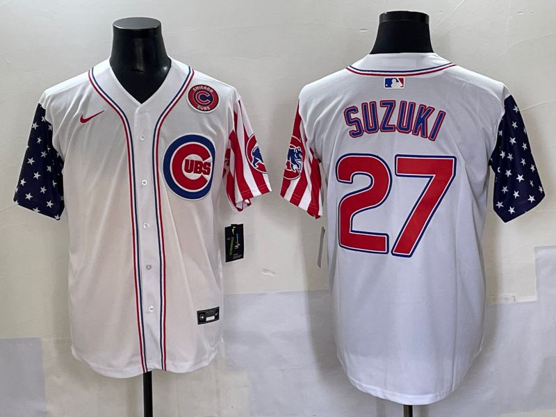 Men 2025 Chicago Cubs #27 Suzuki White a generation of national flags Joint Name Nike MLB Jersey style 4->chicago cubs->MLB Jersey